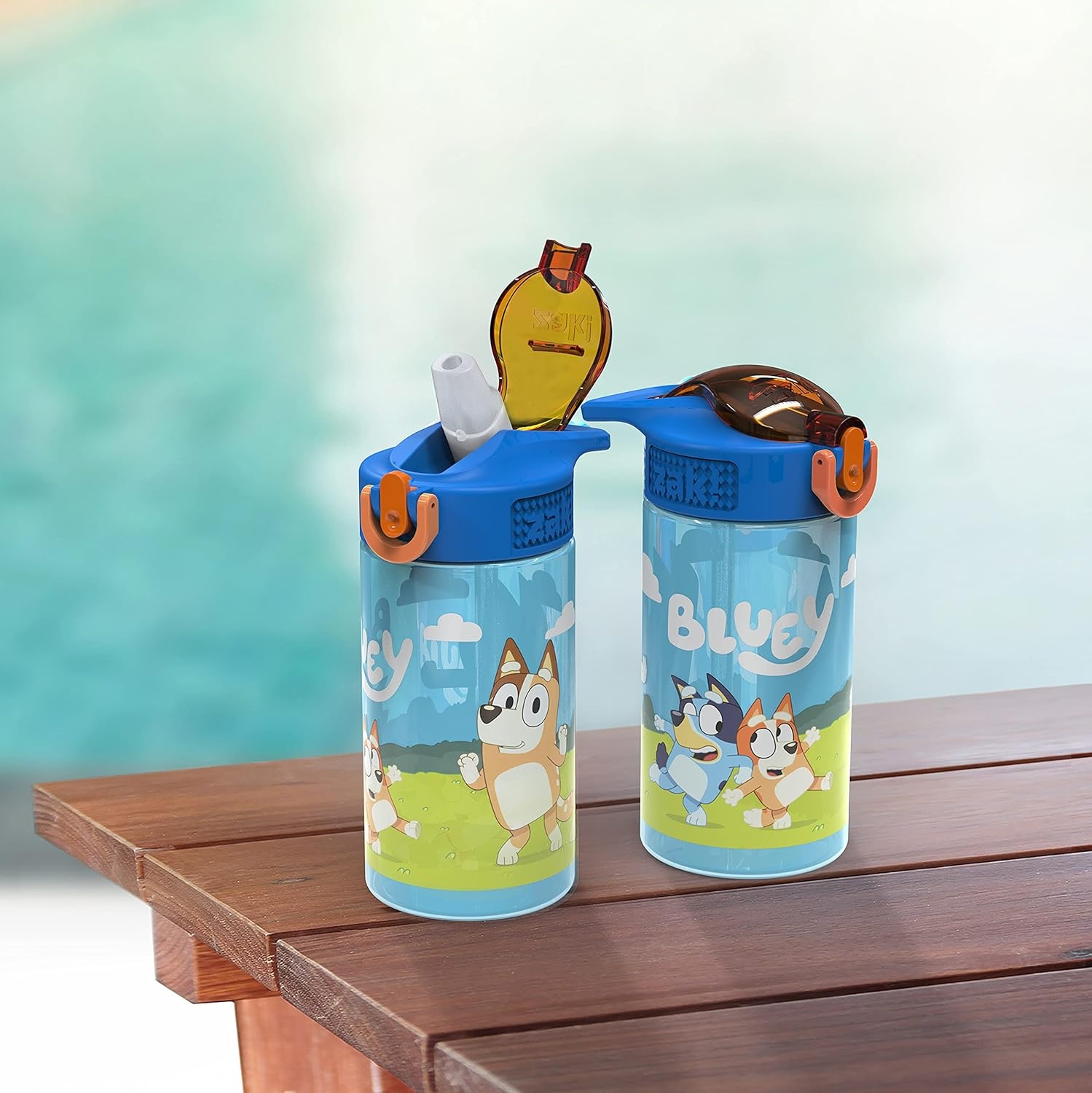 image:imageZak Designs Bluey Sage Kids Water Bottle For School or Travel 16oz Durable Plastic Water Bottle With Straw Handle and LeakProof PopUp Spout Cover 2Pack Set Bluey amp BingoBluey Bottle 2pk