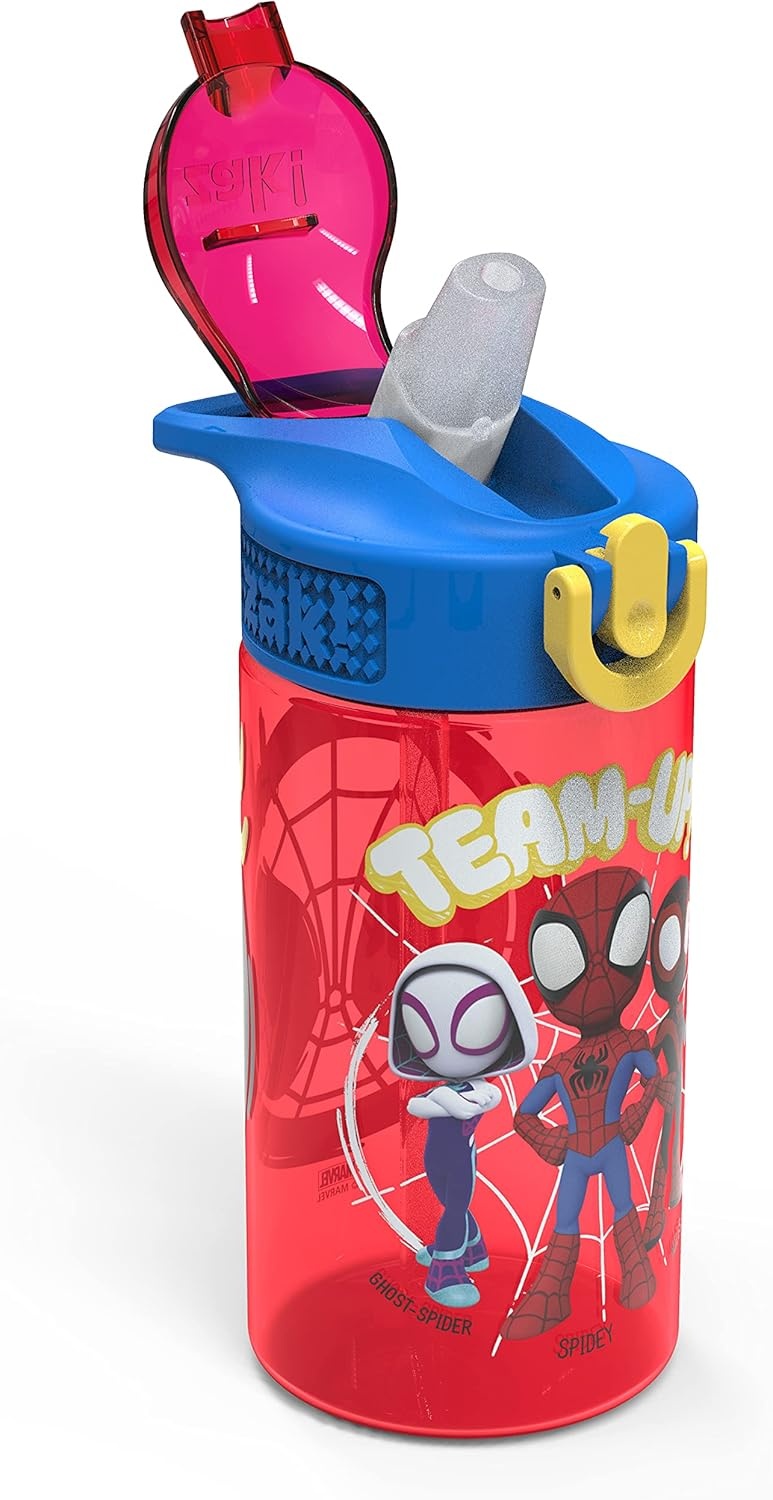 image:imageZak Designs Bluey Sage Kids Water Bottle For School or Travel 16oz Durable Plastic Water Bottle With Straw Handle and LeakProof PopUp Spout Cover 2Pack Set Bluey amp BingoSpidey and His Amazing Friends 2pk
