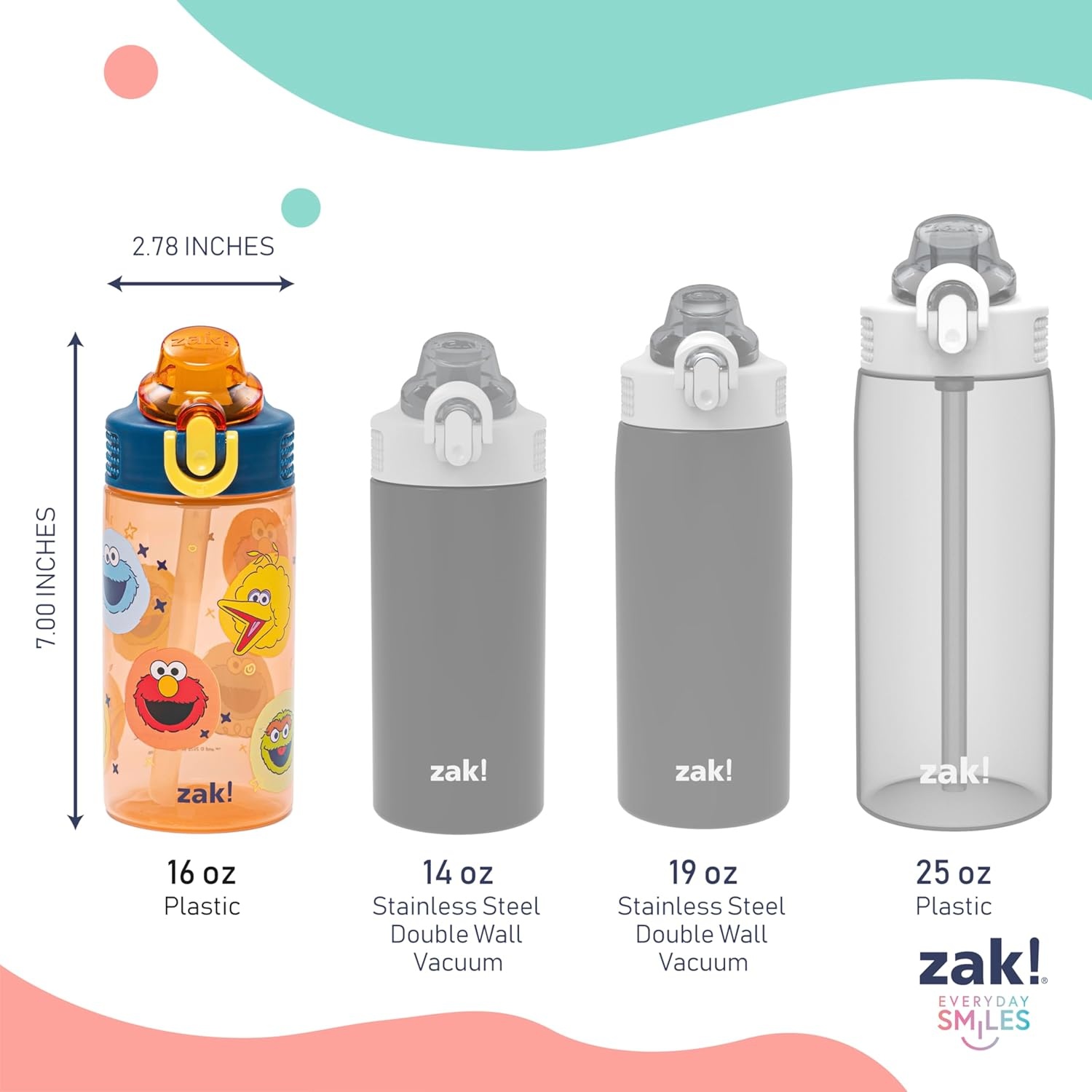 image:imageZak Designs Bluey Sage Kids Water Bottle For School or Travel 16oz Durable Plastic Water Bottle With Straw Handle and LeakProof PopUp Spout Cover 2Pack Set Bluey amp BingoElmo Friends