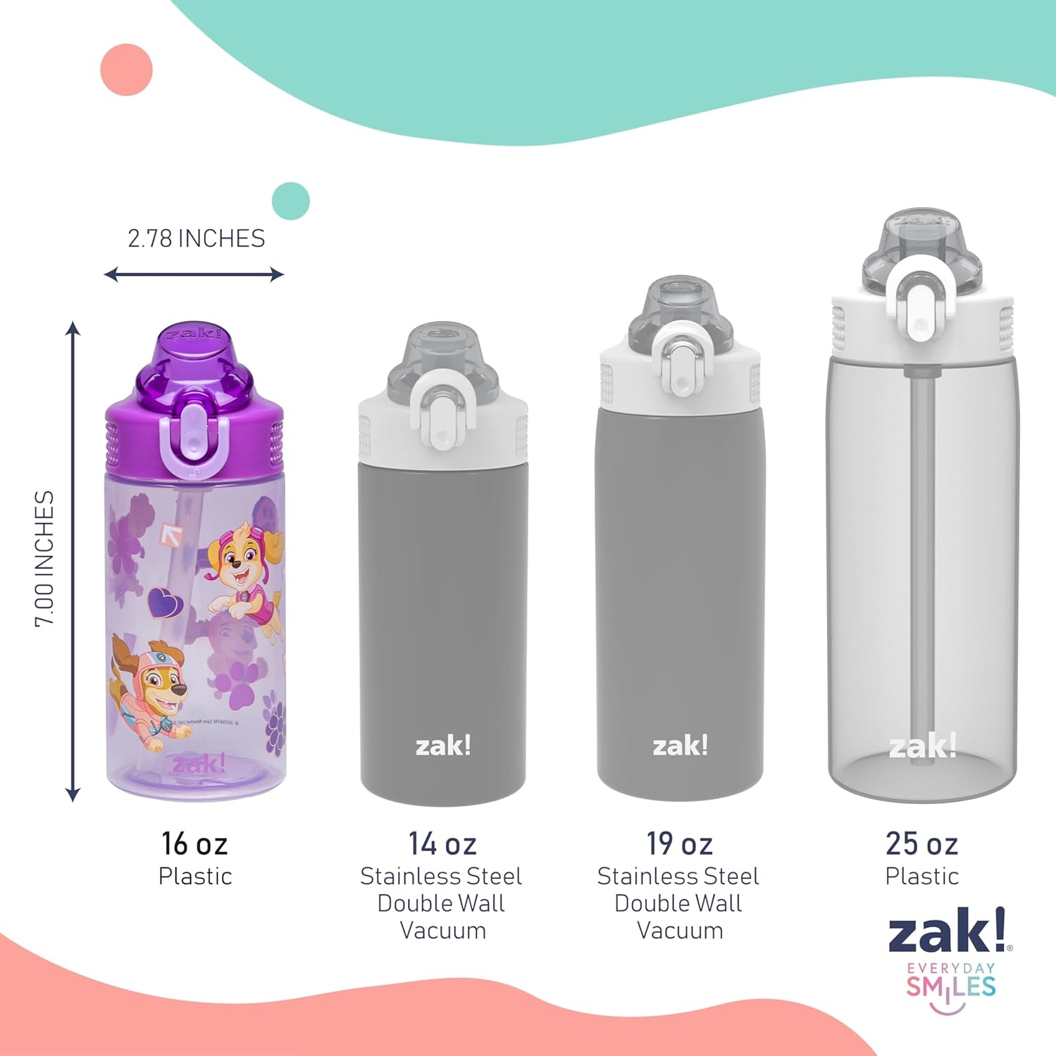 image:imageZak Designs Bluey Sage Kids Water Bottle For School or Travel 16oz Durable Plastic Water Bottle With Straw Handle and LeakProof PopUp Spout Cover 2Pack Set Bluey amp BingoPAW Patrol Skye Friends