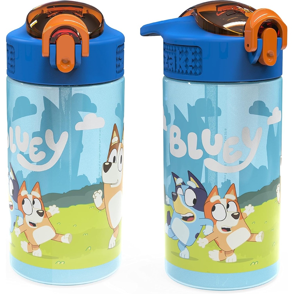 image:imageZak Designs Bluey Sage Kids Water Bottle For School or Travel 16oz Durable Plastic Water Bottle With Straw Handle and LeakProof PopUp Spout Cover 2Pack Set Bluey amp BingoBluey Bottle 2pk