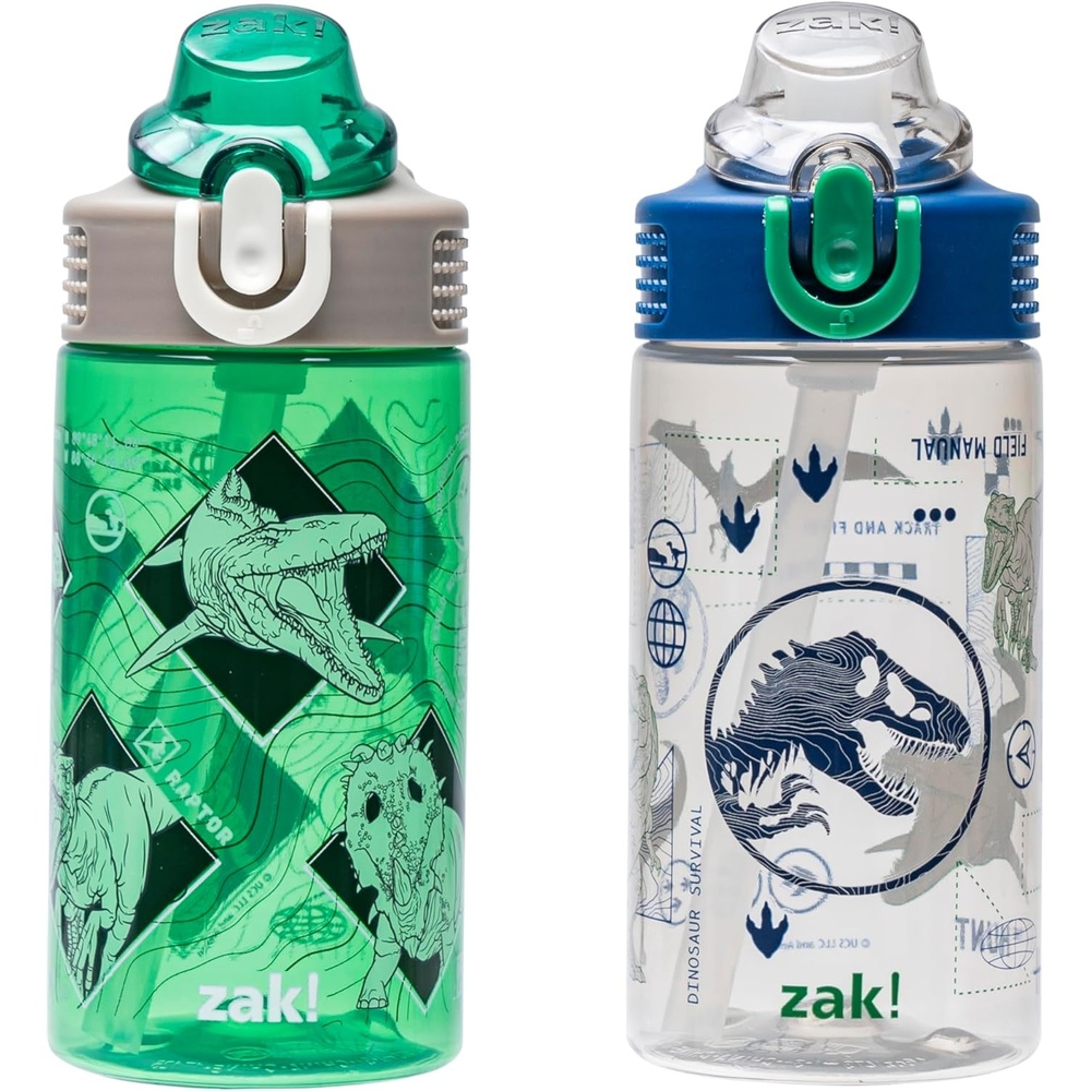image:imageZak Designs Bluey Sage Kids Water Bottle For School or Travel 16oz Durable Plastic Water Bottle With Straw Handle and LeakProof PopUp Spout Cover 2Pack Set Bluey amp BingoJurassic World Green and Blue