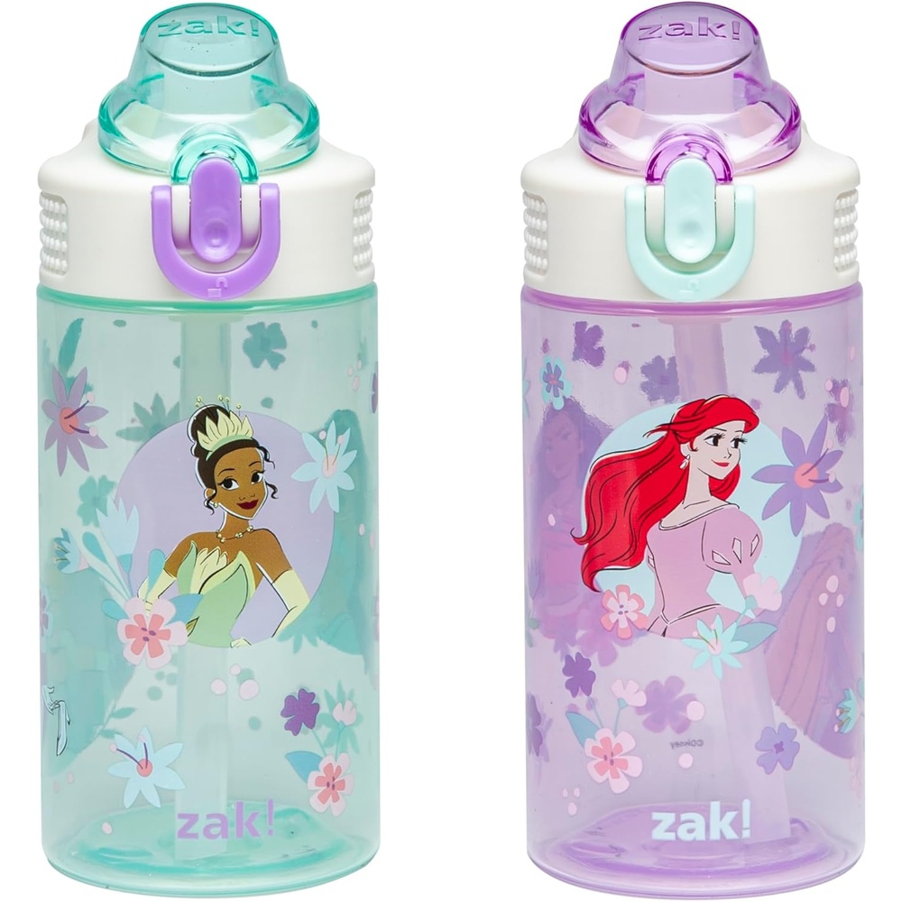image:imageZak Designs Bluey Sage Kids Water Bottle For School or Travel 16oz Durable Plastic Water Bottle With Straw Handle and LeakProof PopUp Spout Cover 2Pack Set Bluey amp BingoDisney Princess Ariel  Cinderella  Jasmine  Moana  Rapunzel  Tiana