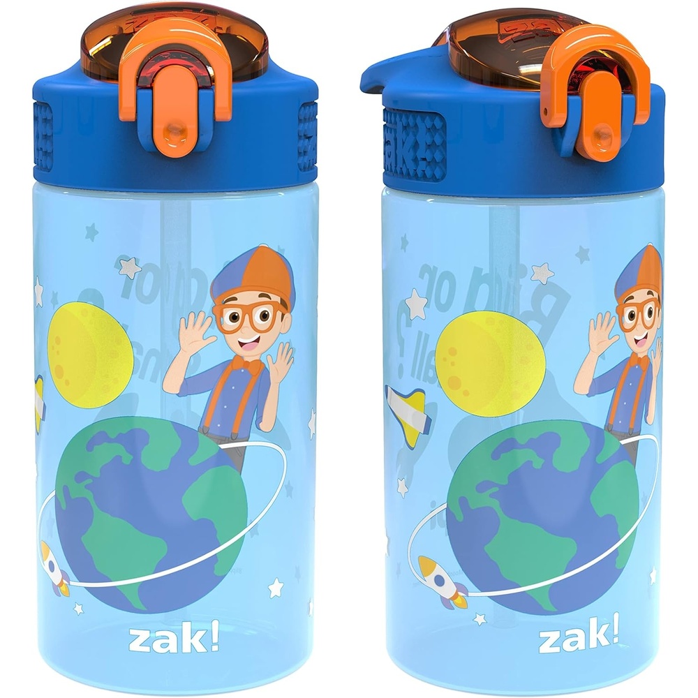 image:imageZak Designs Bluey Sage Kids Water Bottle For School or Travel 16oz Durable Plastic Water Bottle With Straw Handle and LeakProof PopUp Spout Cover 2Pack Set Bluey amp BingoBlippi 2pk