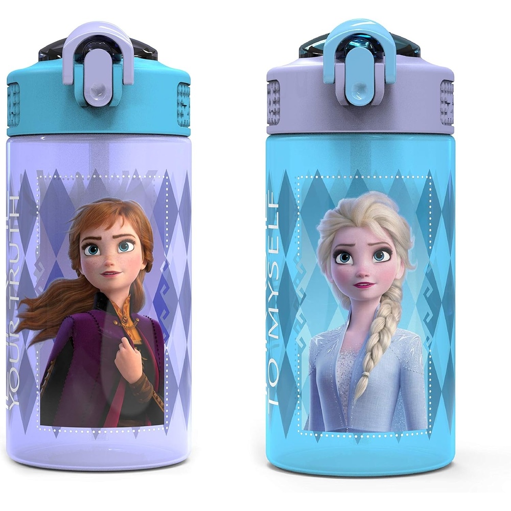 image:imageZak Designs Bluey Sage Kids Water Bottle For School or Travel 16oz Durable Plastic Water Bottle With Straw Handle and LeakProof PopUp Spout Cover 2Pack Set Bluey amp BingoElsa Anna Frozen 2