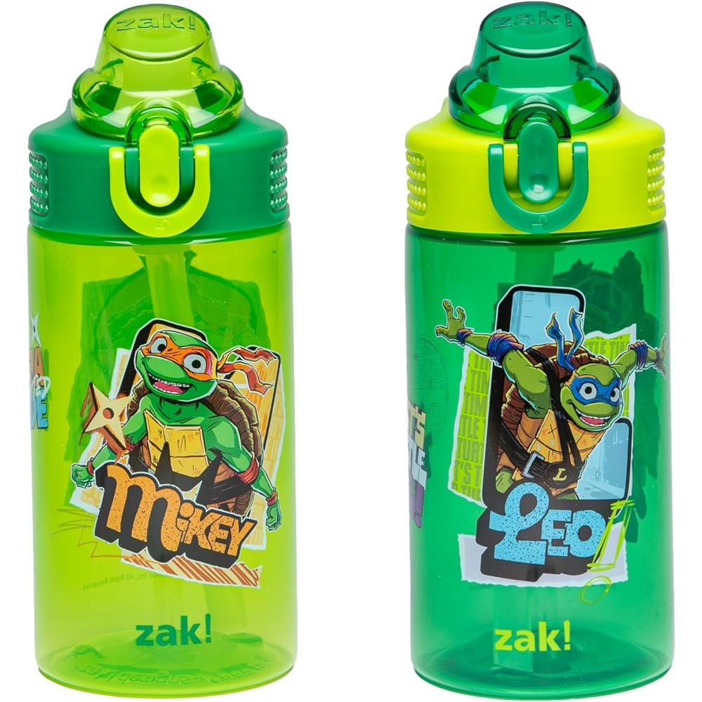 image:imageZak Designs Bluey Sage Kids Water Bottle For School or Travel 16oz Durable Plastic Water Bottle With Straw Handle and LeakProof PopUp Spout Cover 2Pack Set Bluey amp BingoTMNT