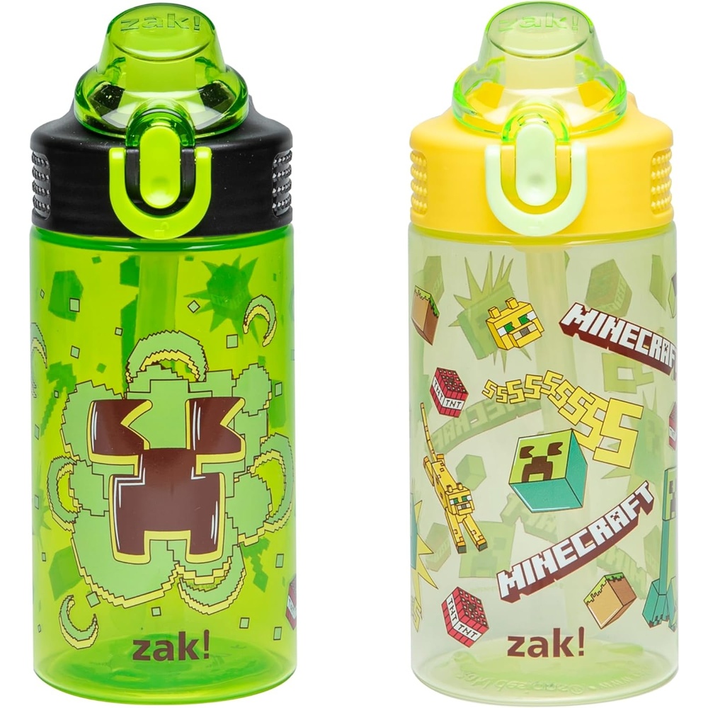 image:imageZak Designs Bluey Sage Kids Water Bottle For School or Travel 16oz Durable Plastic Water Bottle With Straw Handle and LeakProof PopUp Spout Cover 2Pack Set Bluey amp BingoMinecraft Creeper