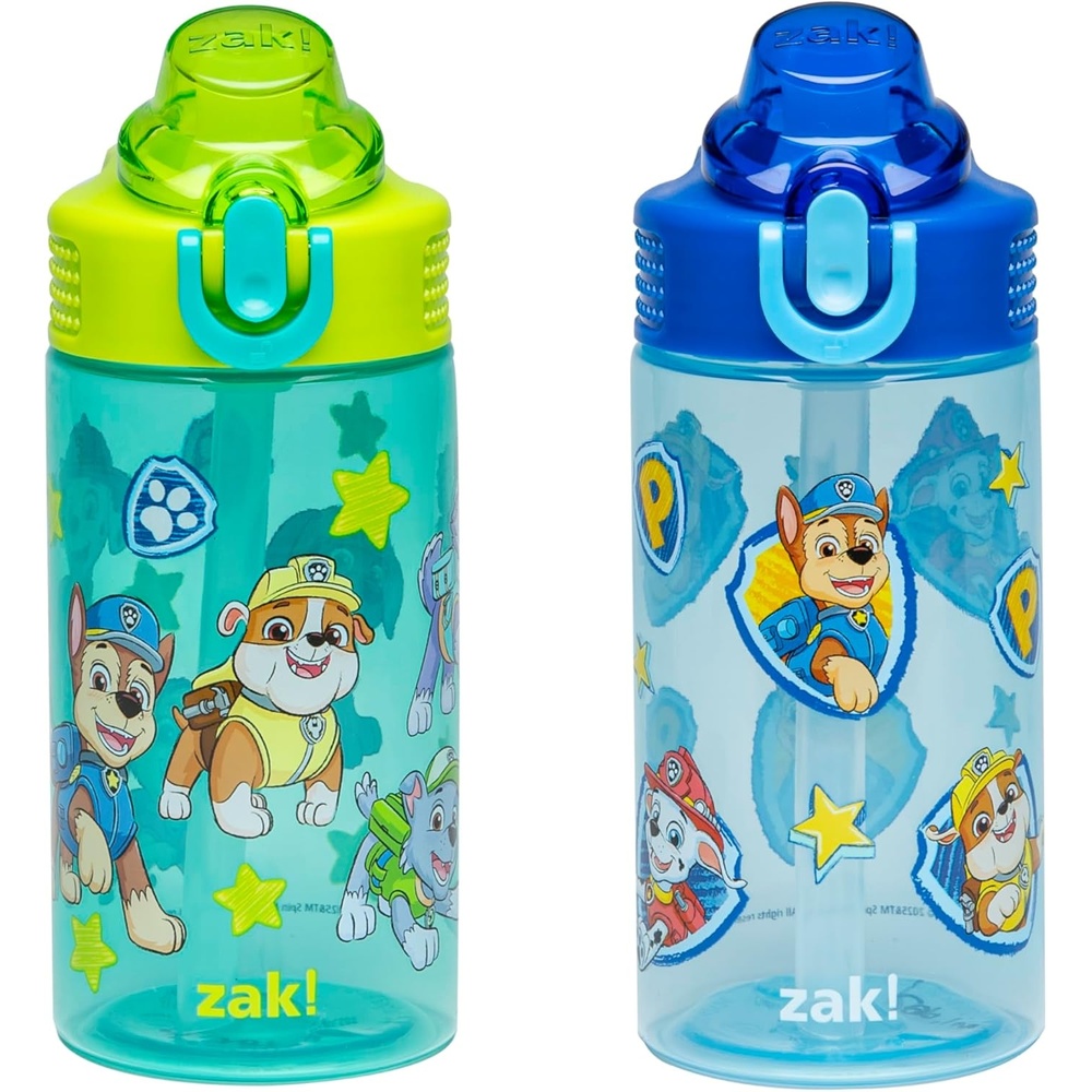 image:imageZak Designs Bluey Sage Kids Water Bottle For School or Travel 16oz Durable Plastic Water Bottle With Straw Handle and LeakProof PopUp Spout Cover 2Pack Set Bluey amp BingoPAW Patrol Chase Friends
