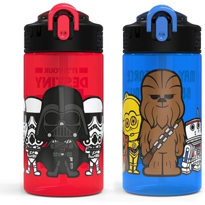 Zak Designs Bluey Sage Kids Water Bottle For School or Travel, 16oz Durable Plastic Water Bottle With Straw, Handle, and Leak-Proof, Pop-Up Spout Cover, 2-Pack Set (Bluey & Bingo)(Darth Vader Bottle 2pk)