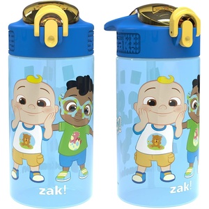 Zak Designs Bluey Sage Kids Water Bottle For School or Travel, 16oz Durable Plastic Water Bottle With Straw, Handle, and Leak-Proof, Pop-Up Spout Cover, 2-Pack Set (Bluey & Bingo)(CoComelon 2pk)