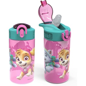 Zak Designs Bluey Sage Kids Water Bottle For School or Travel, 16oz Durable Plastic Water Bottle With Straw, Handle, and Leak-Proof, Pop-Up Spout Cover, 2-Pack Set (Bluey & Bingo)(Paw Patrol Skye Bottle 2pk)
