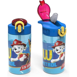 Zak Designs Bluey Sage Kids Water Bottle For School or Travel, 16oz Durable Plastic Water Bottle With Straw, Handle, and Leak-Proof, Pop-Up Spout Cover, 2-Pack Set (Bluey & Bingo)(Paw Patrol Marshall Bottle 2pk)
