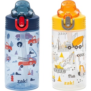 Zak Designs Bluey Sage Kids Water Bottle For School or Travel, 16oz Durable Plastic Water Bottle With Straw, Handle, and Leak-Proof, Pop-Up Spout Cover, 2-Pack Set (Bluey & Bingo)(Construction and Rescue)