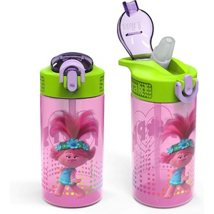 Zak Designs Bluey Sage Kids Water Bottle For School or Travel, 16oz Durable Plastic Water Bottle With Straw, Handle, and Leak-Proof, Pop-Up Spout Cover, 2-Pack Set (Bluey & Bingo)(Trolls 2 Bottle 2pk)