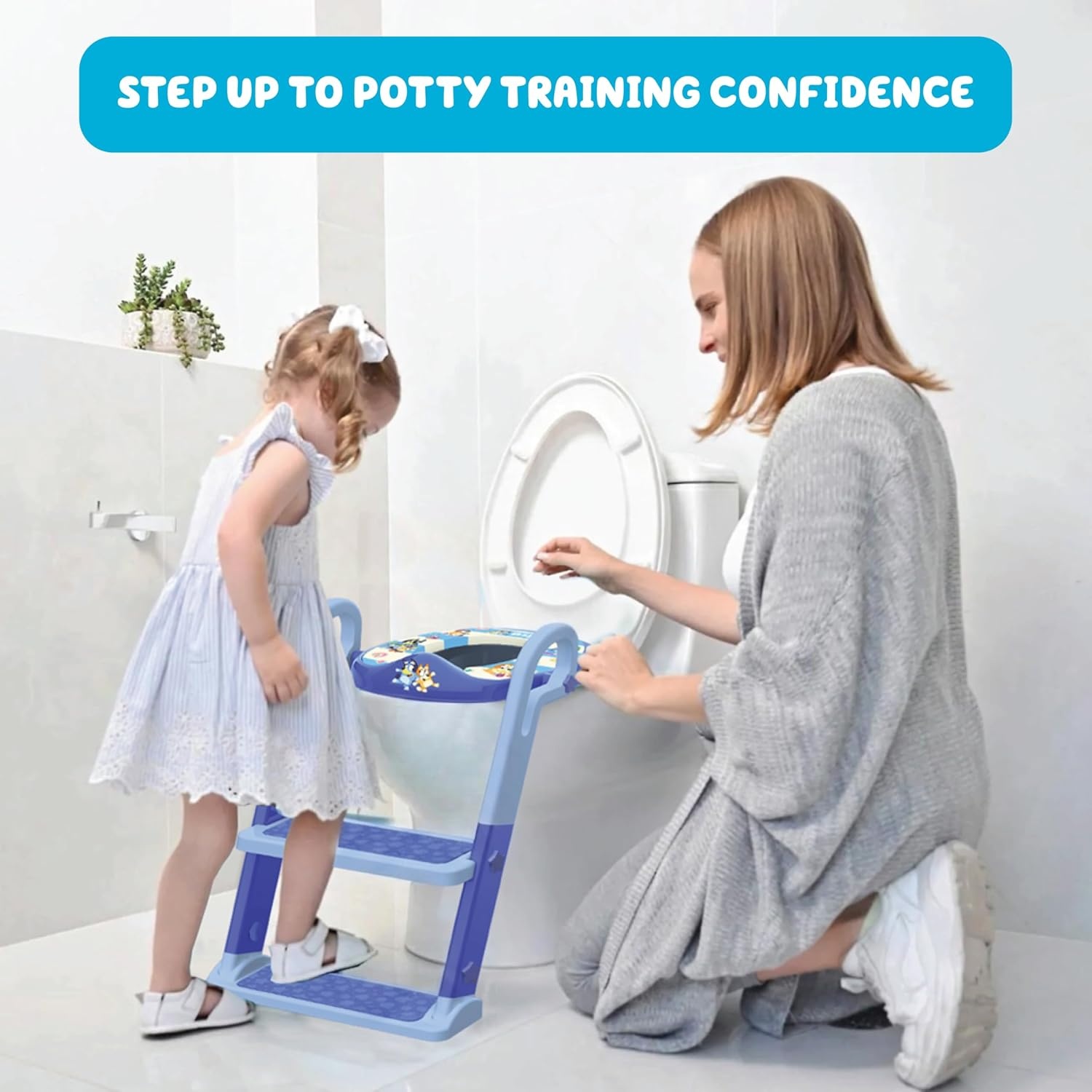 image:imageBluey Step amp Sit Potty Trainer Secure Ladder for KidSafe Climbs to Potty Fun Bluey Images on Cushioned Potty Seat Adjustable Ladder Height Removable Seat for Cleaning Folds for Storage
