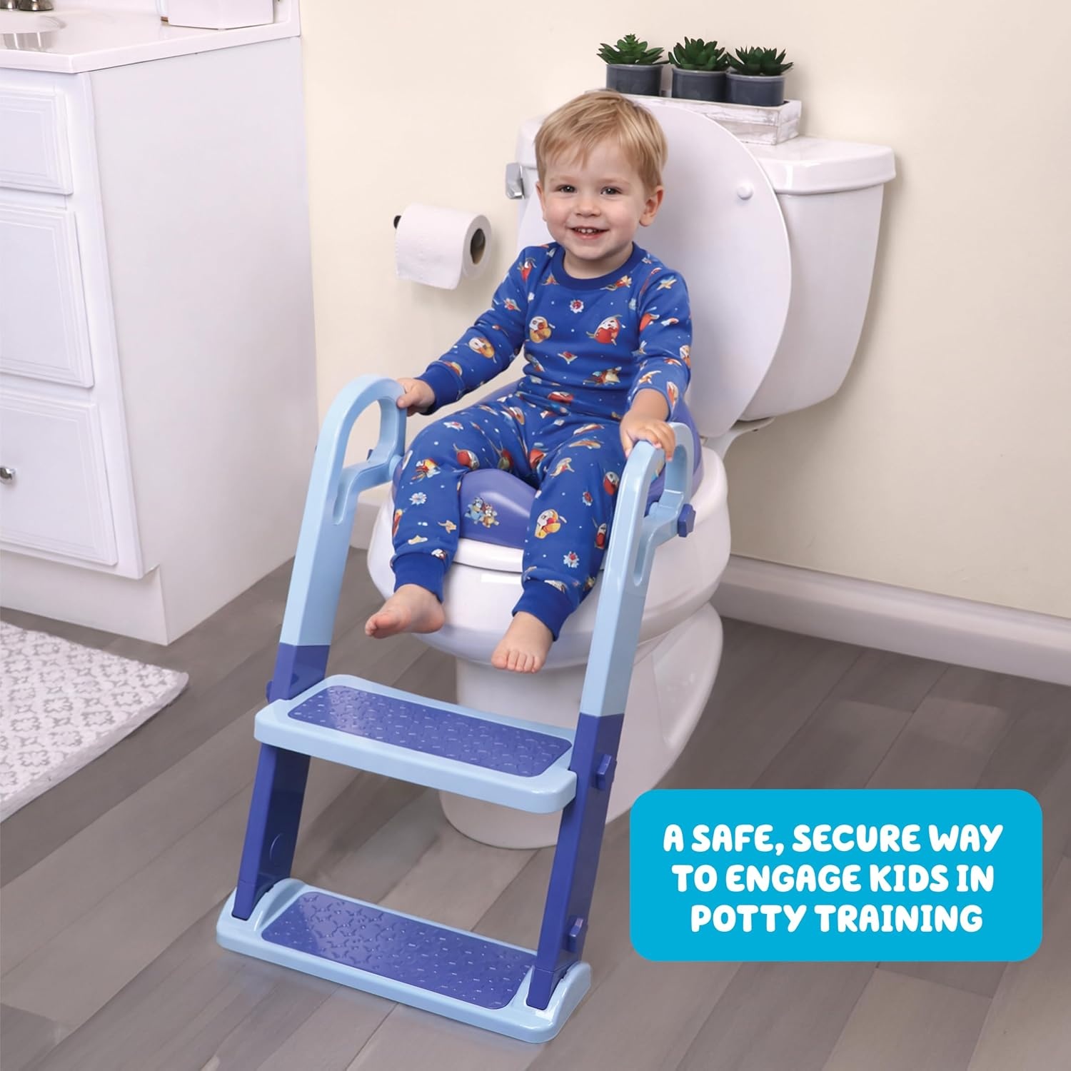 image:imageBluey Step amp Sit Potty Trainer Secure Ladder for KidSafe Climbs to Potty Fun Bluey Images on Cushioned Potty Seat Adjustable Ladder Height Removable Seat for Cleaning Folds for Storage