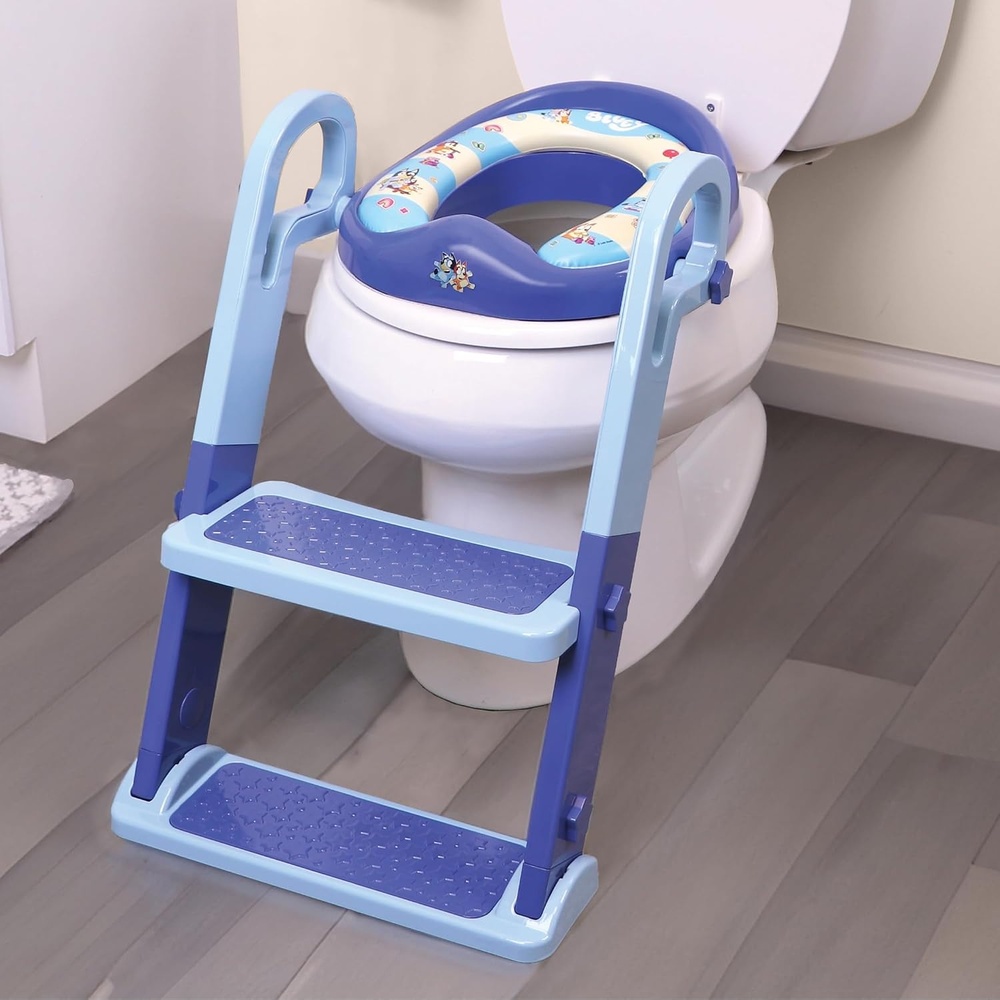 image:imageBluey Step amp Sit Potty Trainer Secure Ladder for KidSafe Climbs to Potty Fun Bluey Images on Cushioned Potty Seat Adjustable Ladder Height Removable Seat for Cleaning Folds for Storage