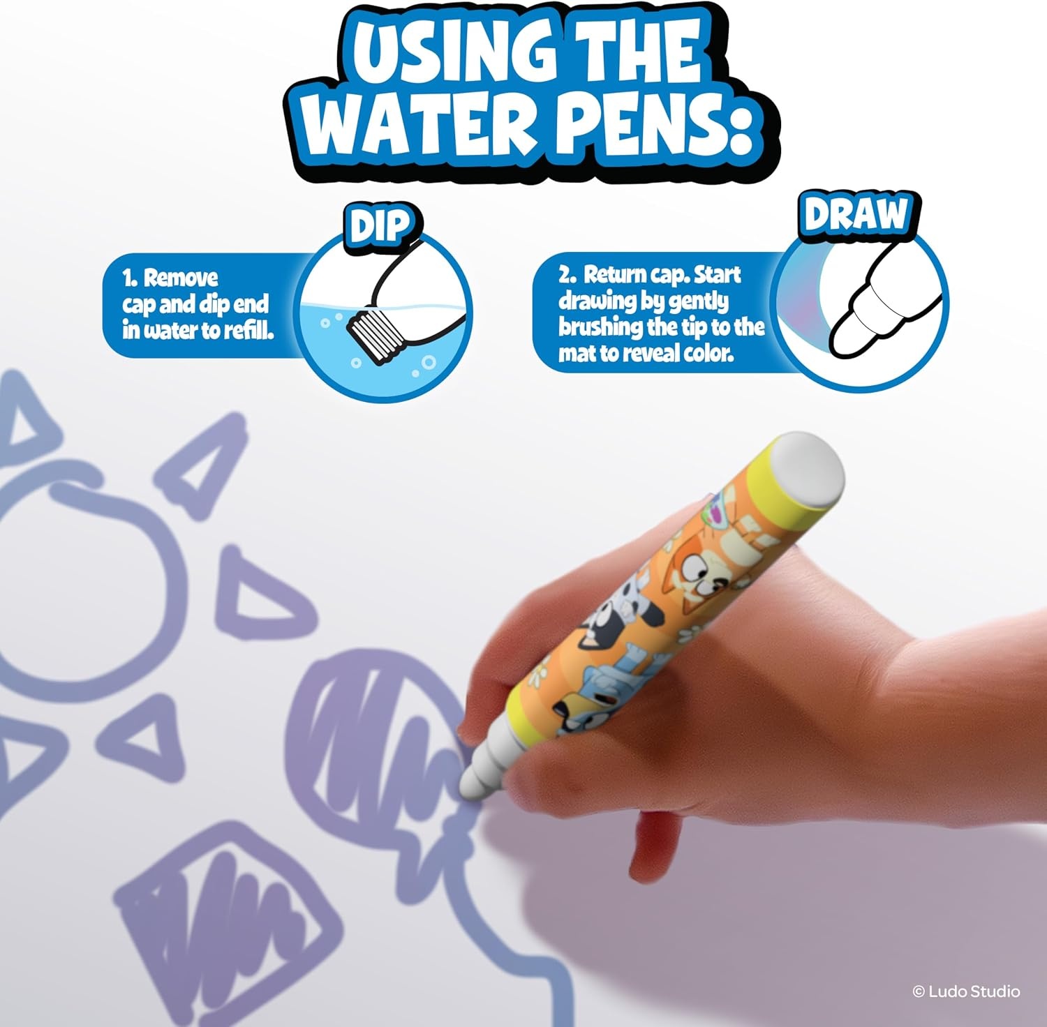 image:imageBluey Imagine Ink Water Surprise Doodle Mat MessFree Reusable Drawing Activity Set Water Pens Stencils Stamps Coloring Book for Kids Ages 3Bluey