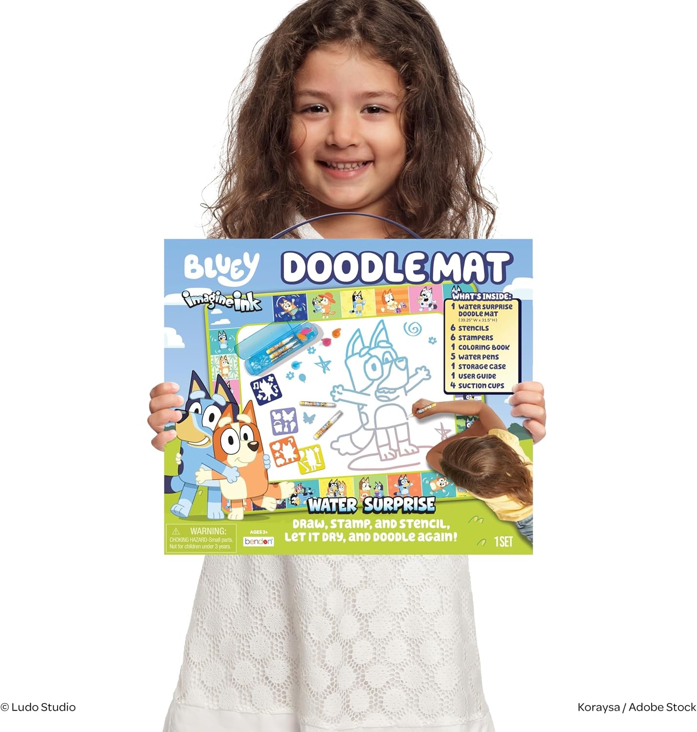 image:imageBluey Imagine Ink Water Surprise Doodle Mat MessFree Reusable Drawing Activity Set Water Pens Stencils Stamps Coloring Book for Kids Ages 3Bluey