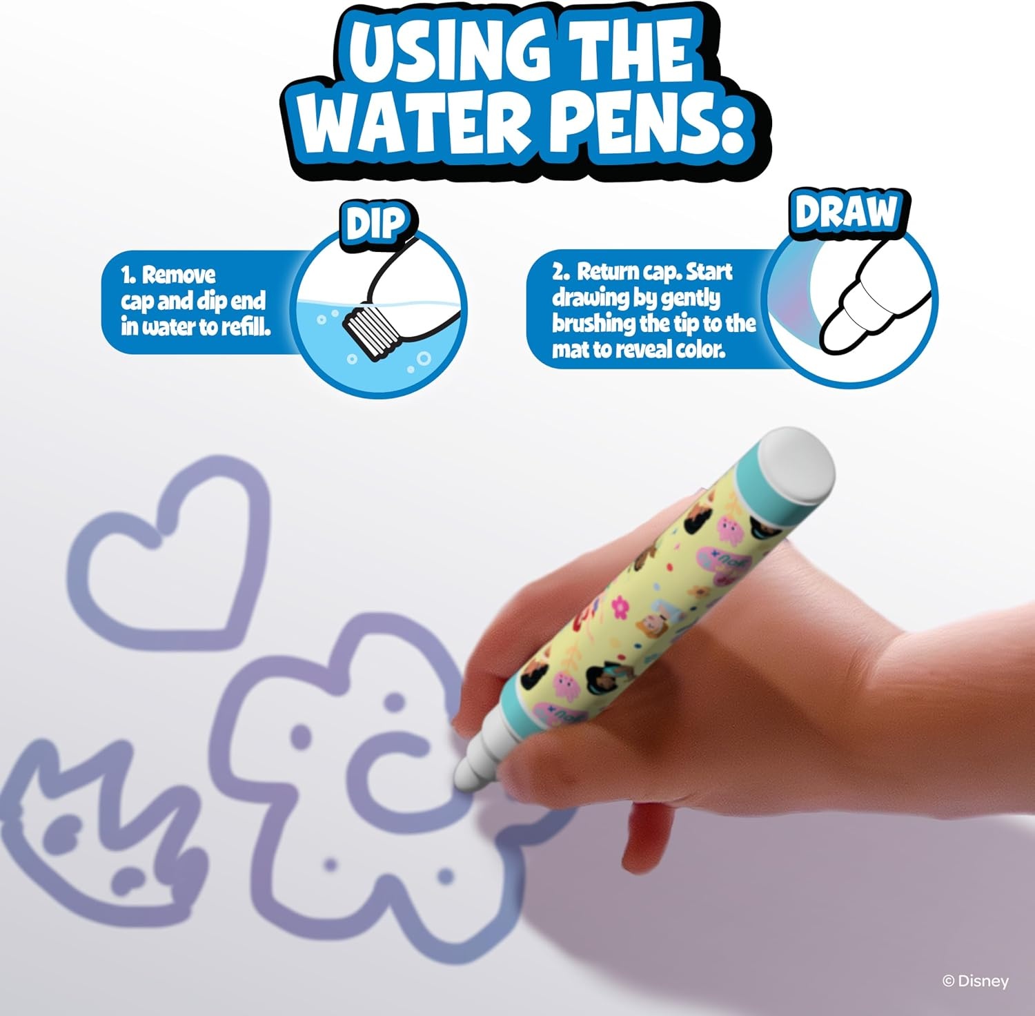 image:imageBluey Imagine Ink Water Surprise Doodle Mat MessFree Reusable Drawing Activity Set Water Pens Stencils Stamps Coloring Book for Kids Ages 3Disney Princess