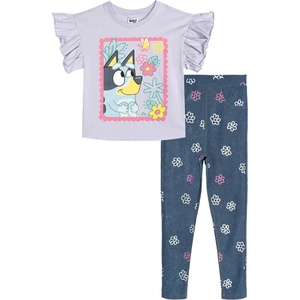 Bluey Girls T-Shirt and Denim Leggings Outfit Set Toddler to Big Kid Sizes (2T – 10-12)(Lavender / Blue)