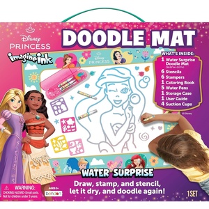 Bluey Imagine Ink Water Surprise Doodle Mat, Mess-Free Reusable Drawing Activity Set, Water Pens, Stencils, Stamps, Coloring Book for Kids Ages 3+(Disney Princess)