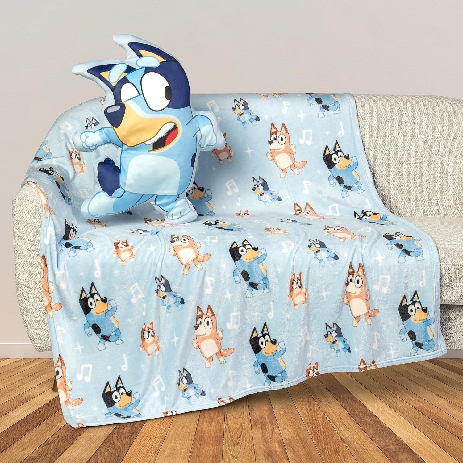 image:imageNorthwest Bluey and Bingo Rainbow Cloud Pal and Throw Blanket Set Soft 50 x 60 Inch Fleece Throw with 24 Inch Character Shaped Pillow Cozy 2Piece Gift Set for Bedroom or TravelBluey and Family Dance