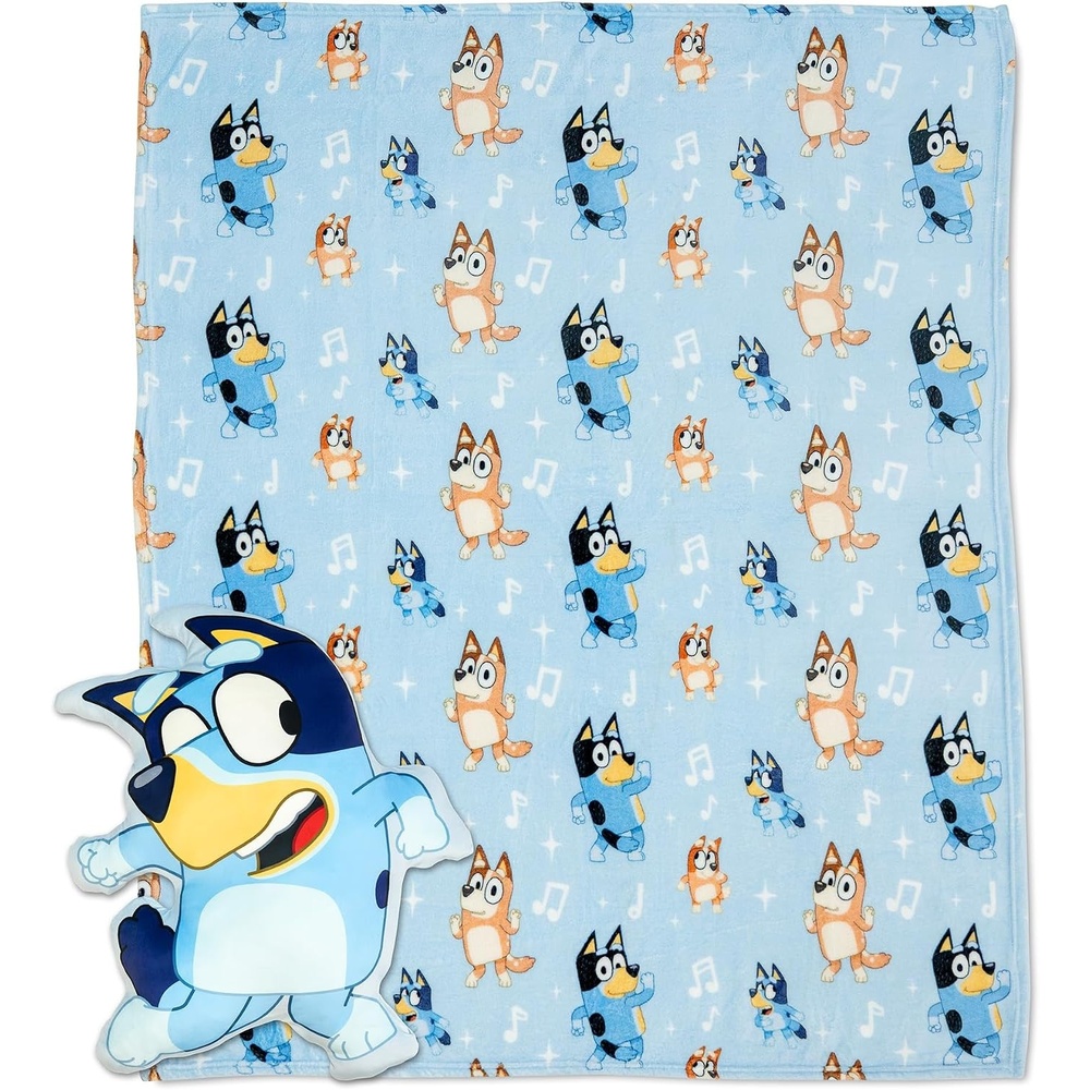 image:imageNorthwest Bluey and Bingo Rainbow Cloud Pal and Throw Blanket Set Soft 50 x 60 Inch Fleece Throw with 24 Inch Character Shaped Pillow Cozy 2Piece Gift Set for Bedroom or TravelBluey and Family Dance