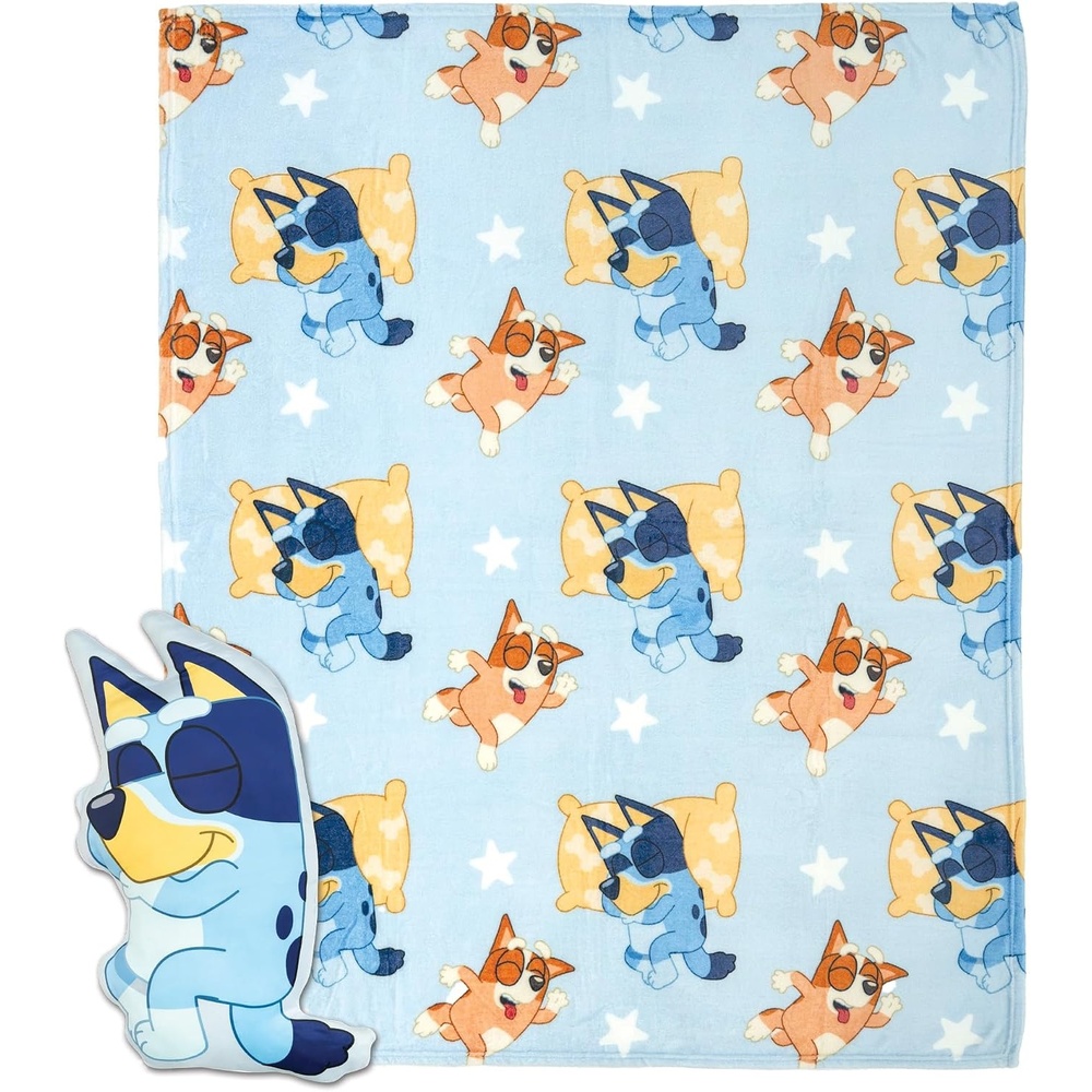 image:imageNorthwest Bluey and Bingo Rainbow Cloud Pal and Throw Blanket Set Soft 50 x 60 Inch Fleece Throw with 24 Inch Character Shaped Pillow Cozy 2Piece Gift Set for Bedroom or TravelBluey Sleeping