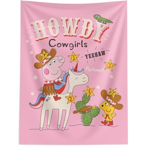 Northwest Bluey Happy Explorers Wall Hanging Tapestry, Nursery Playroom Decor, Lightweight Washable Fade Resistant, 40×57 inches(Peppa Pig Cowgirl)