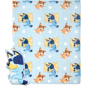 Northwest Bluey and Bingo Rainbow Cloud Pal and Throw Blanket Set, Soft 50 x 60 Inch Fleece Throw with 24 Inch Character Shaped Pillow, Cozy 2-Piece Gift Set for Bedroom or Travel(Bluey Sleeping)