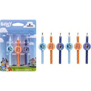 6 Bluey Birthday Cake Candles | Birthday Candles for Cake Decorations Featuring Bluey and Bingo, Blue & Orange, for Party
