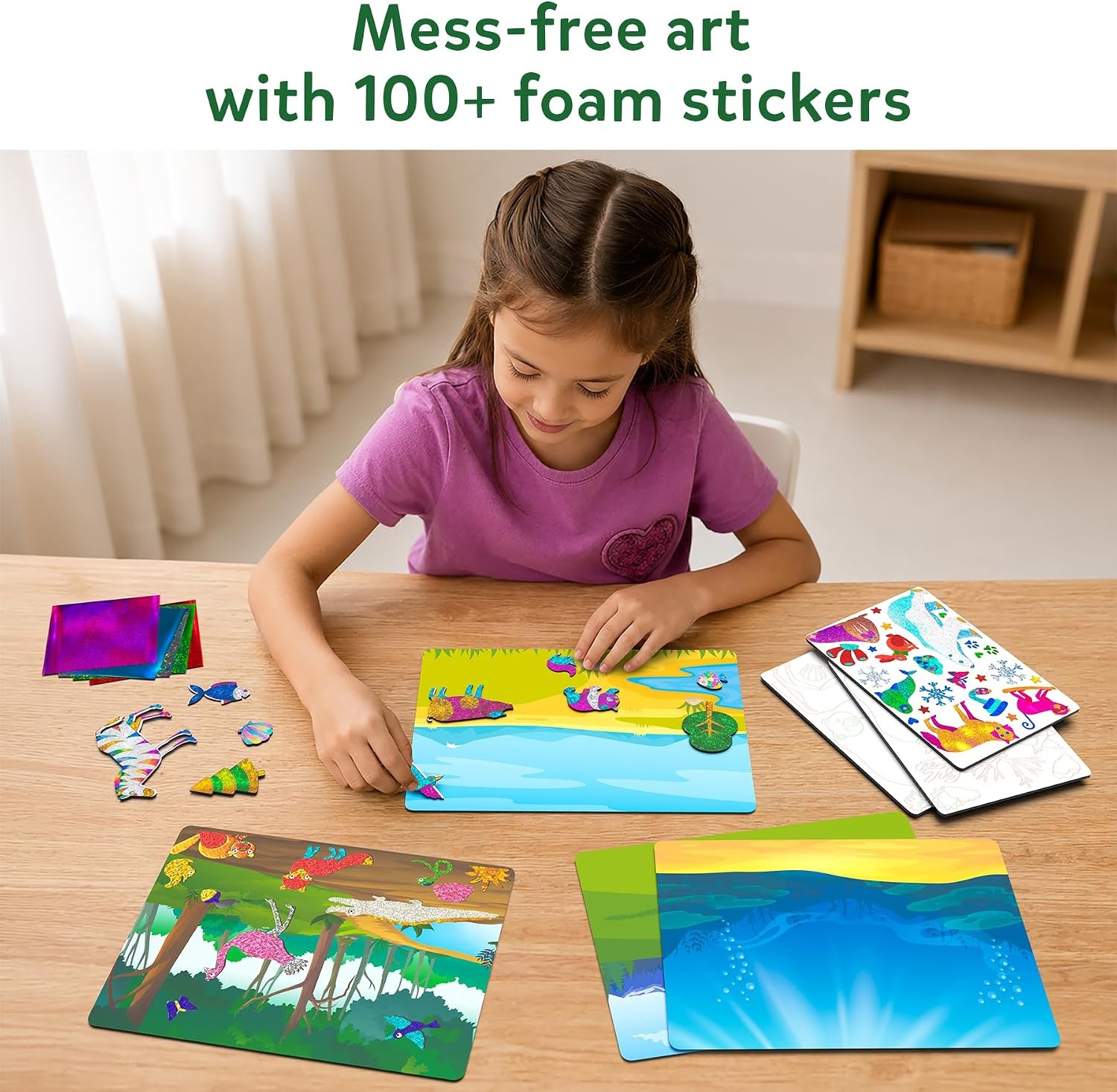 image:imageSkillmatics Foil Fun Disney Princess Foil Art amp Craft Kit Gift for Kids Travel Toy MessFree Sticker Activity DIY Decor For Fans of Cinderella Ariel amp Jasmine Girls amp Boys Ages 4 5 6 7 82 Animals