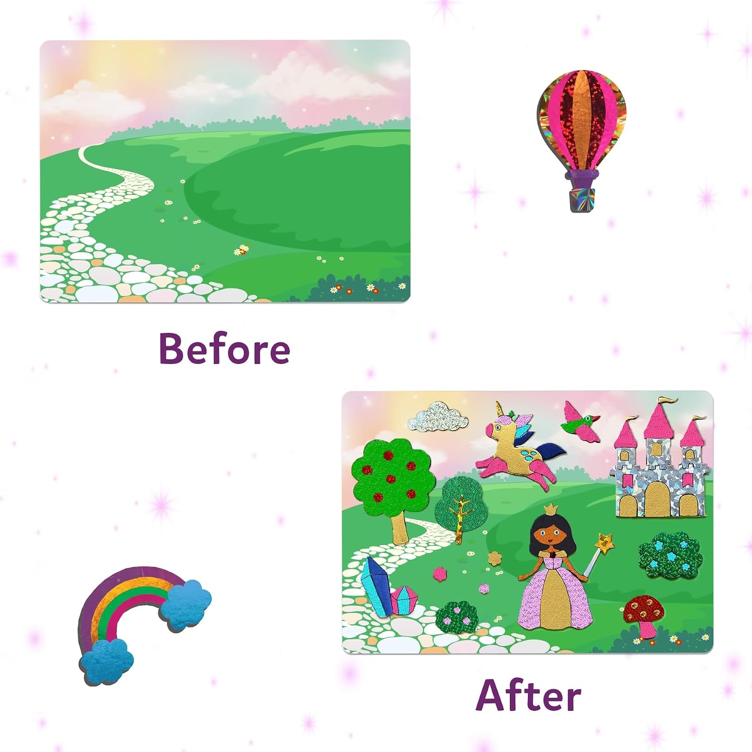image:imageSkillmatics Foil Fun Disney Princess Foil Art amp Craft Kit Gift for Kids Travel Toy MessFree Sticker Activity DIY Decor For Fans of Cinderella Ariel amp Jasmine Girls amp Boys Ages 4 5 6 7 83 Unicorns Princesses