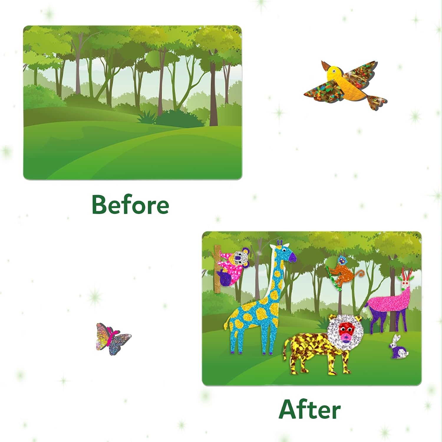 image:imageSkillmatics Foil Fun Disney Princess Foil Art amp Craft Kit Gift for Kids Travel Toy MessFree Sticker Activity DIY Decor For Fans of Cinderella Ariel amp Jasmine Girls amp Boys Ages 4 5 6 7 82 Animals