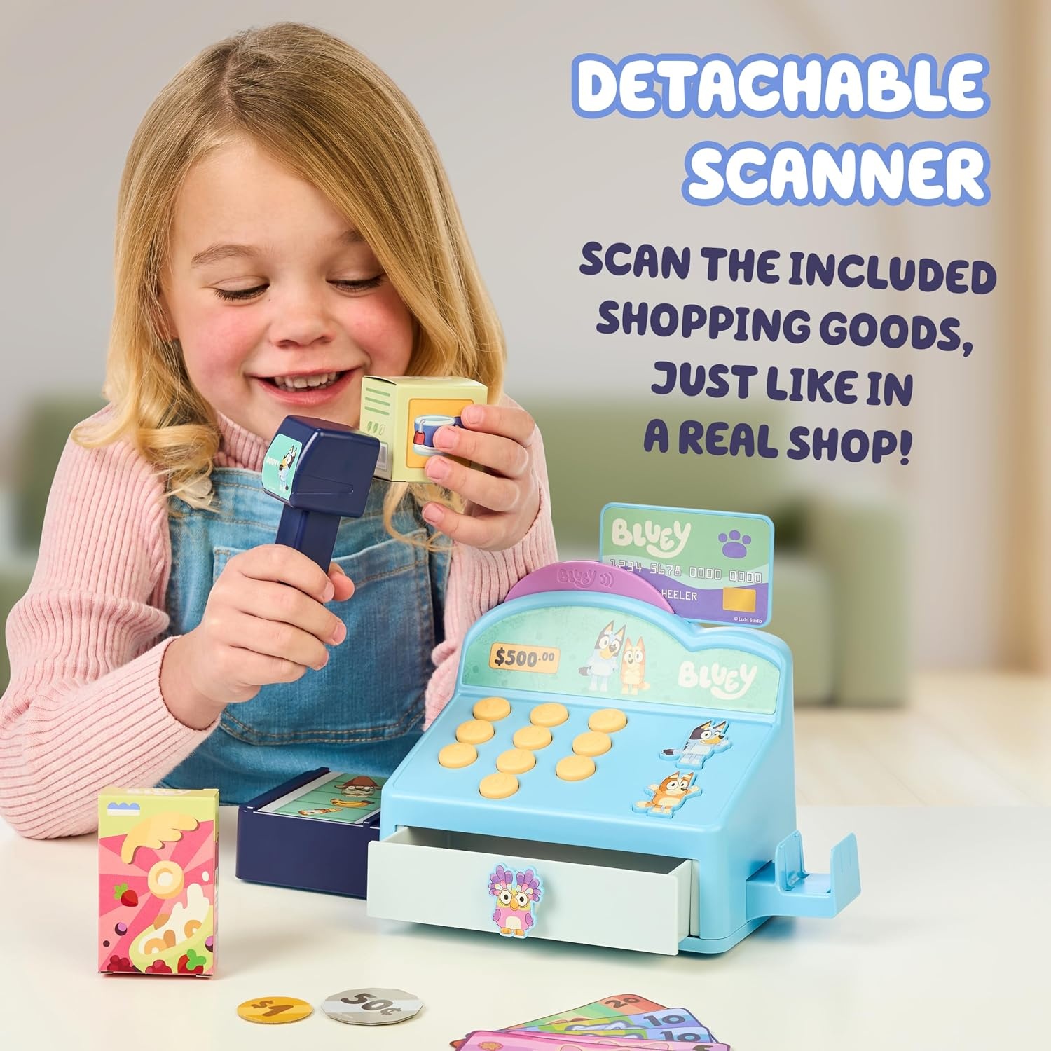 image:imageBluey Shopping Basket 9 Grocery Accessories Toddler Pretend Play Foldable handles sized for little hands shopping list included roleplay toy for kids ages 3Cash Register