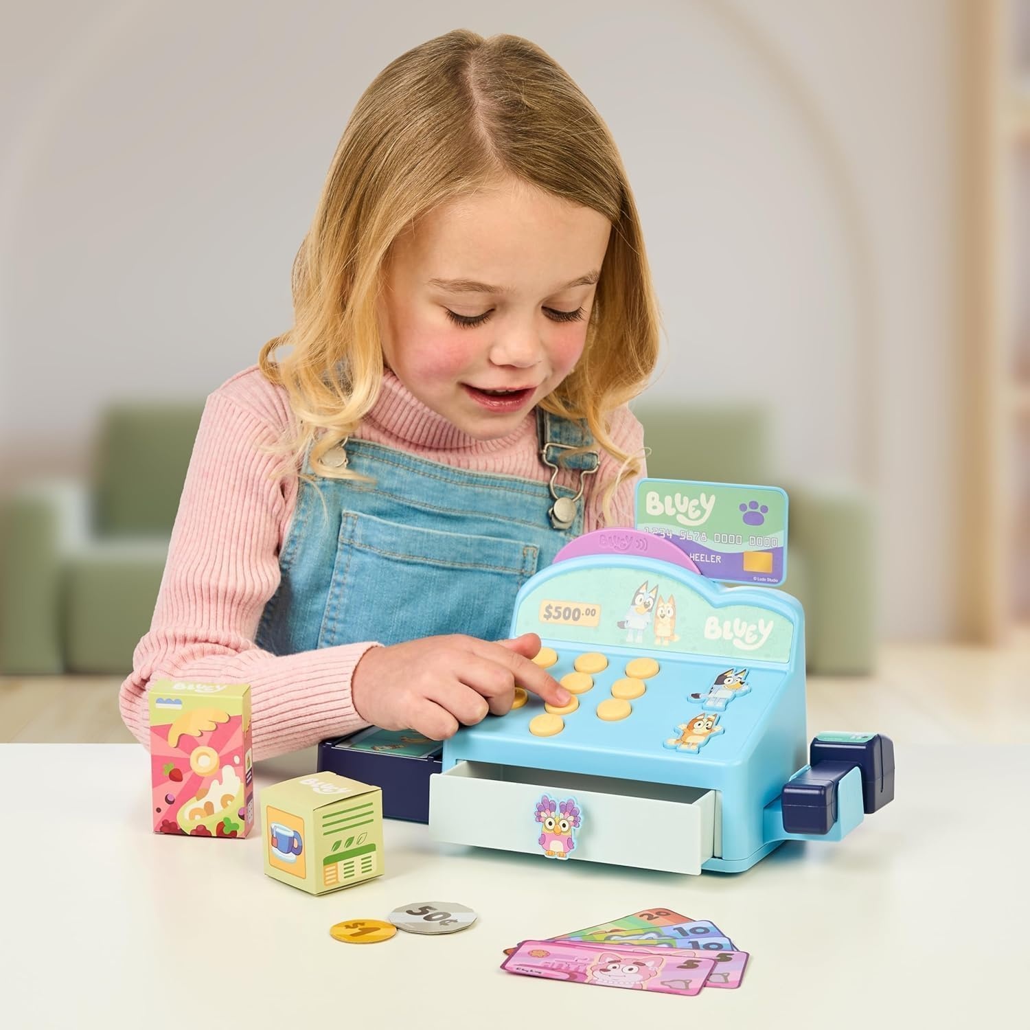 image:imageBluey Shopping Basket 9 Grocery Accessories Toddler Pretend Play Foldable handles sized for little hands shopping list included roleplay toy for kids ages 3Cash Register