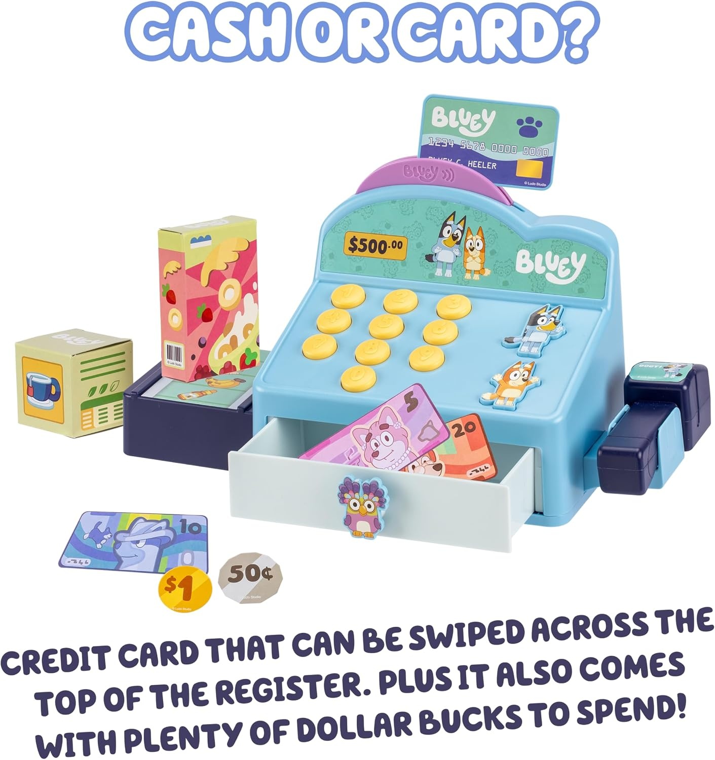image:imageBluey Shopping Basket 9 Grocery Accessories Toddler Pretend Play Foldable handles sized for little hands shopping list included roleplay toy for kids ages 3Cash Register