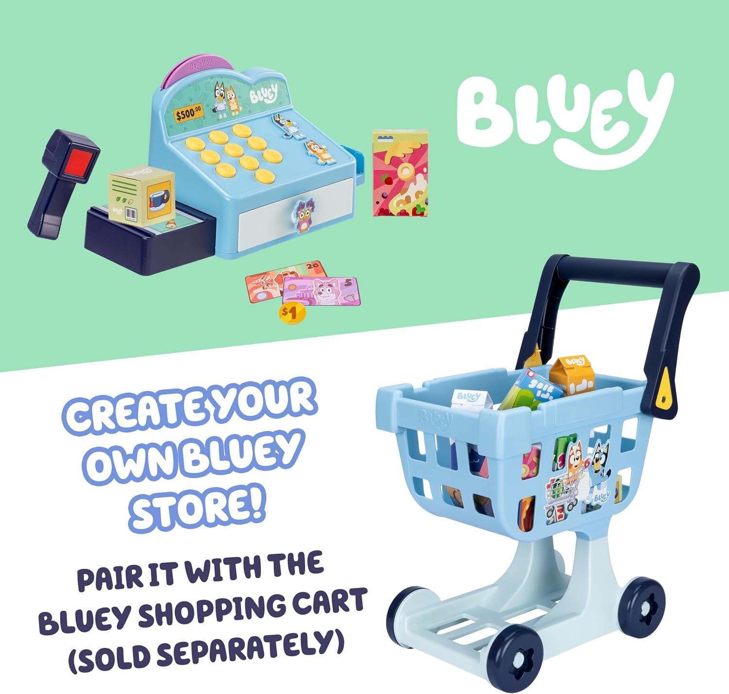 image:imageBluey Shopping Basket 9 Grocery Accessories Toddler Pretend Play Foldable handles sized for little hands shopping list included roleplay toy for kids ages 3Cash Register