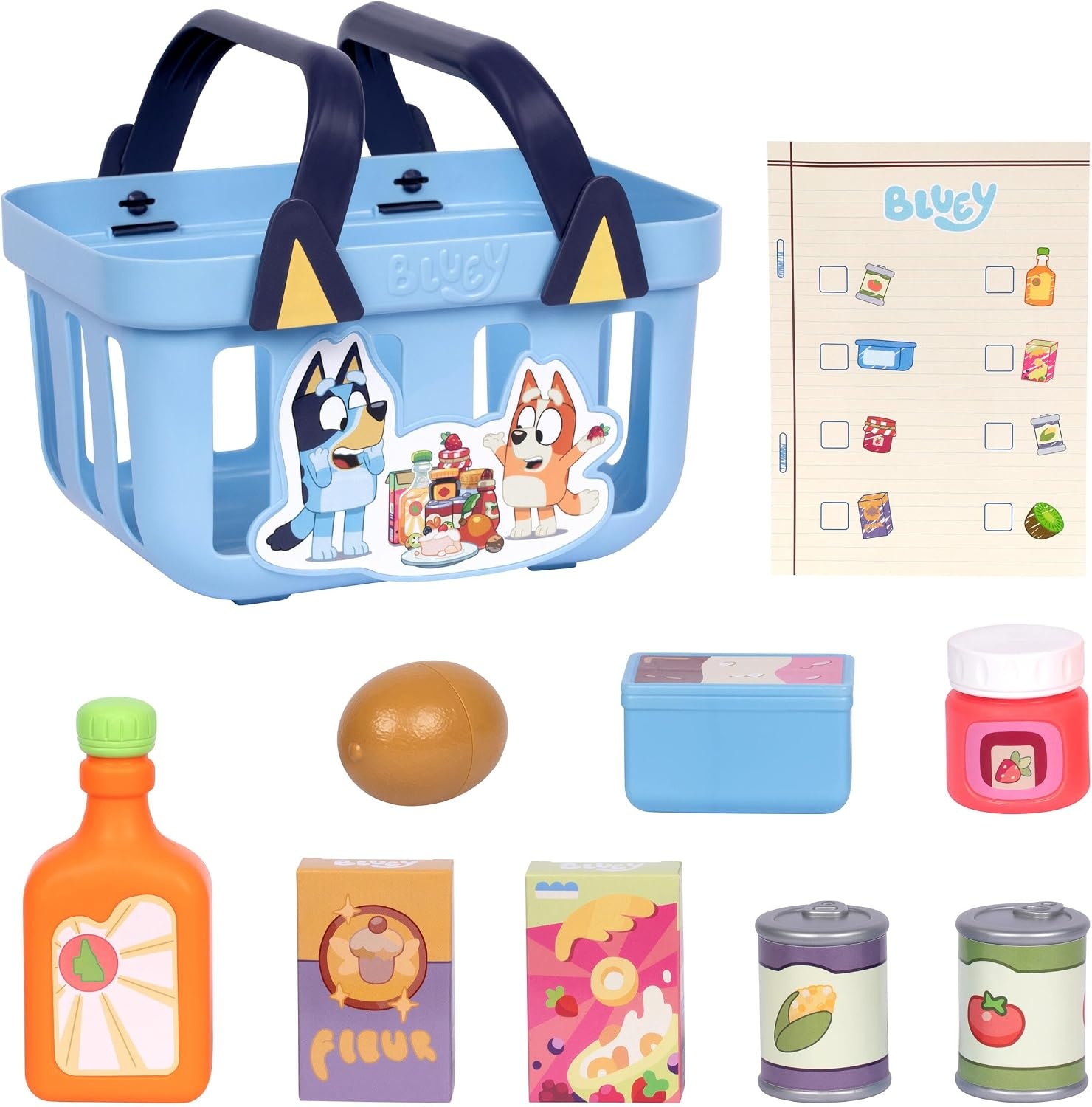 image:imageBluey Shopping Basket 9 Grocery Accessories Toddler Pretend Play  Foldable handles sized for little hands shopping list included roleplay toy for kids ages 3Shopping Basket