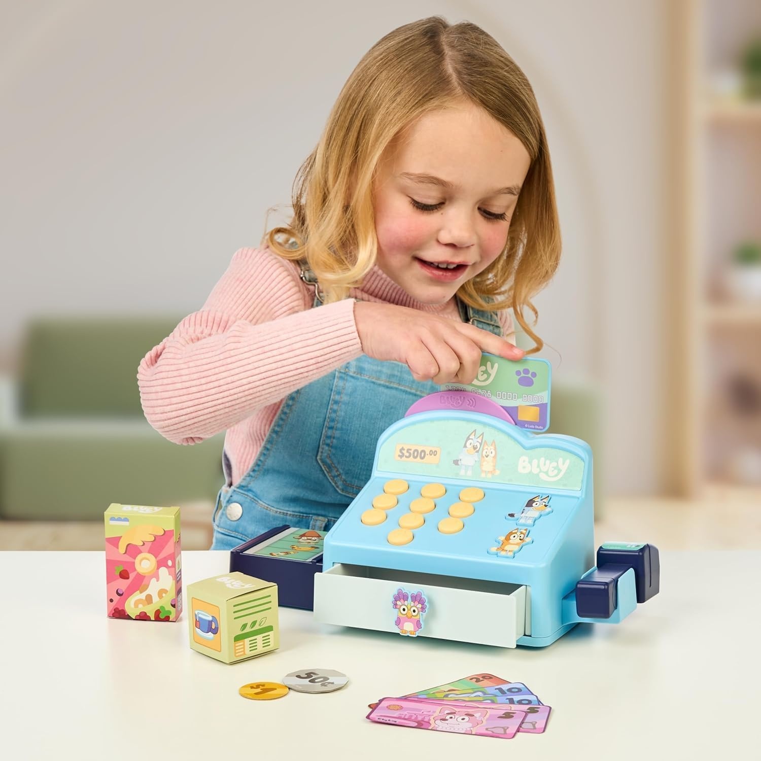 image:imageBluey Shopping Basket 9 Grocery Accessories Toddler Pretend Play Foldable handles sized for little hands shopping list included roleplay toy for kids ages 3Cash Register