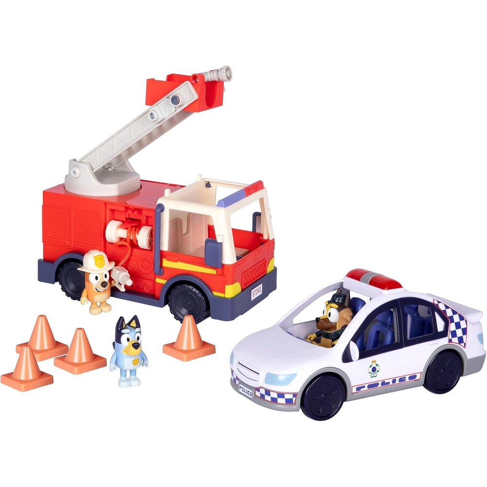 image:imageBLUEY Adventure Plane Airplane Toys Pilot Figure and Accessories Open side with folddown stairs family seating and luggage storage in this airplanes for kids playsetPolice Car Firetruck