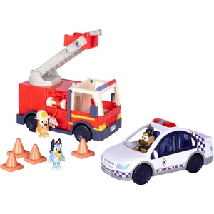 BLUEY Adventure Plane, Airplane Toys, Pilot Figure and Accessories | Open side with fold-down stairs, family seating, and luggage storage in this airplanes for kids playset(Police Car & Firetruck)
