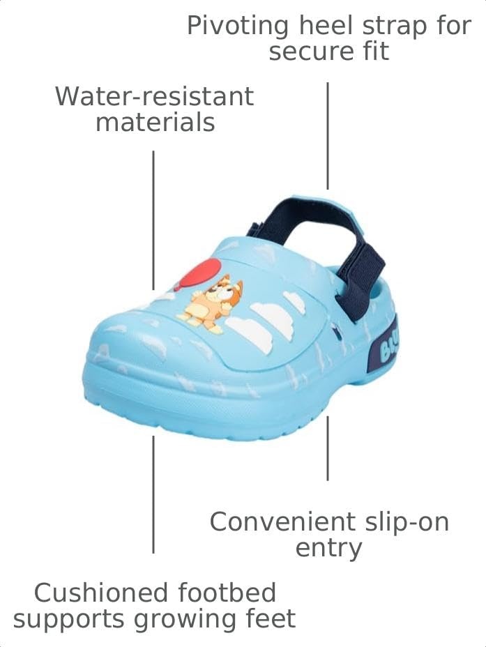 image:imageBluey Officially Licensed Kids Clogs Lightweight SlipOn Sandals with Back Strap Water Shoes for Toddlers amp ChildrenLight Blue