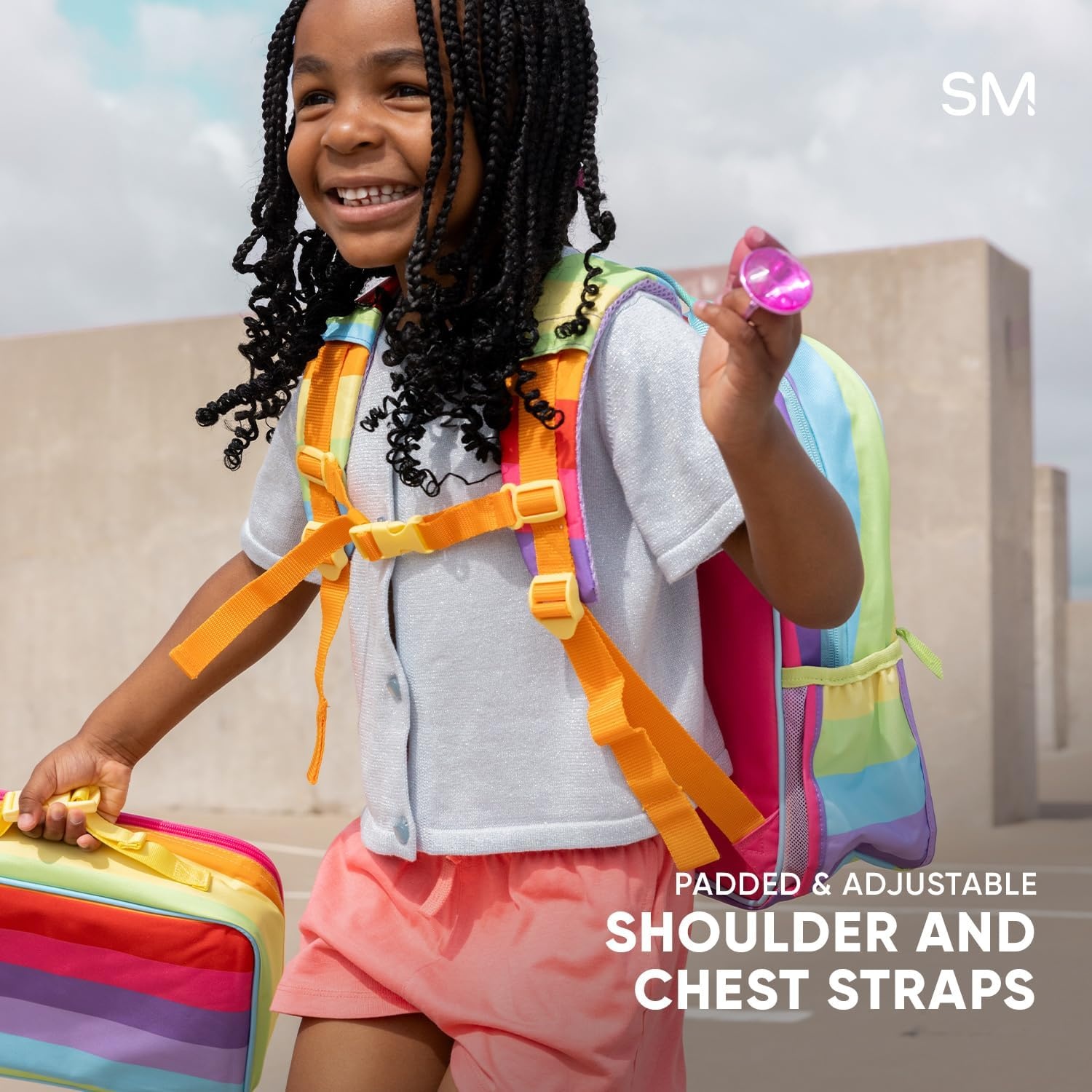 image:imageSimple Modern Medium Bluey Toddler Backpack for School Girls and Boys Kindergarten Elementary Kids Backpack Fletcher Collection Kids 15 tall Bluey SkyRainbow Stripes