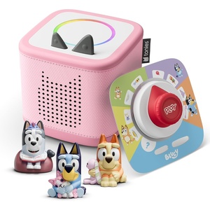 Toniebox 2 Audio Player Speaker Bundle for Kids 3+ with Bluey, Bingo, and Muffin Figurines and Tonieplay Game & Controller – Cloud Pink(Cloud Pink)