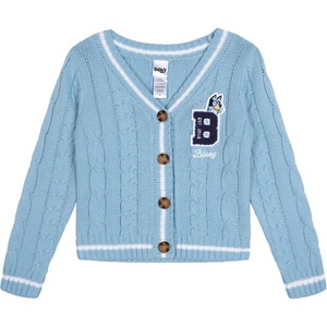 Bluey Girls V-Neck Letterman Cardigan Sweater Toddler to Big Kid Sizes (2T – 14-16)(Bluey  Sky Blue)