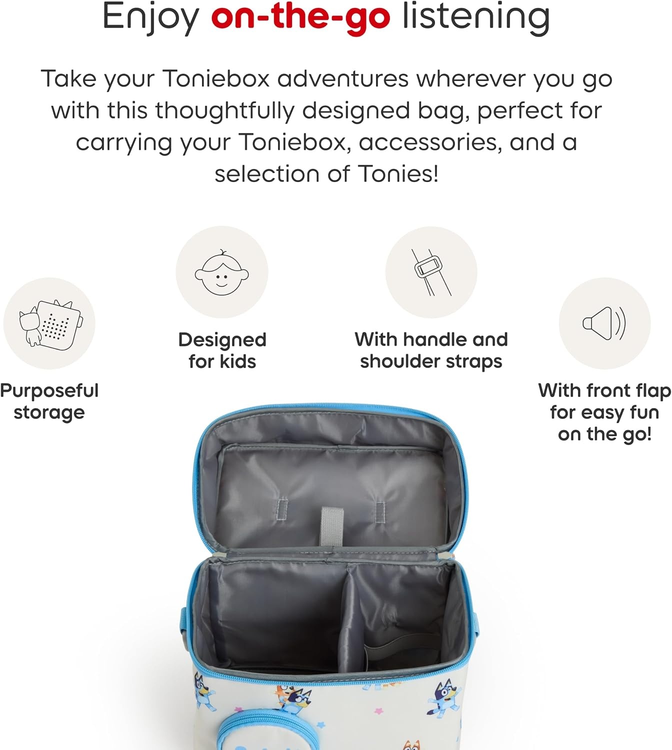image:imageTonies Listen amp Go Carrying Case Secure Protection for Your Toniebox Headphones Charging Station and 6 Tonies Bluey