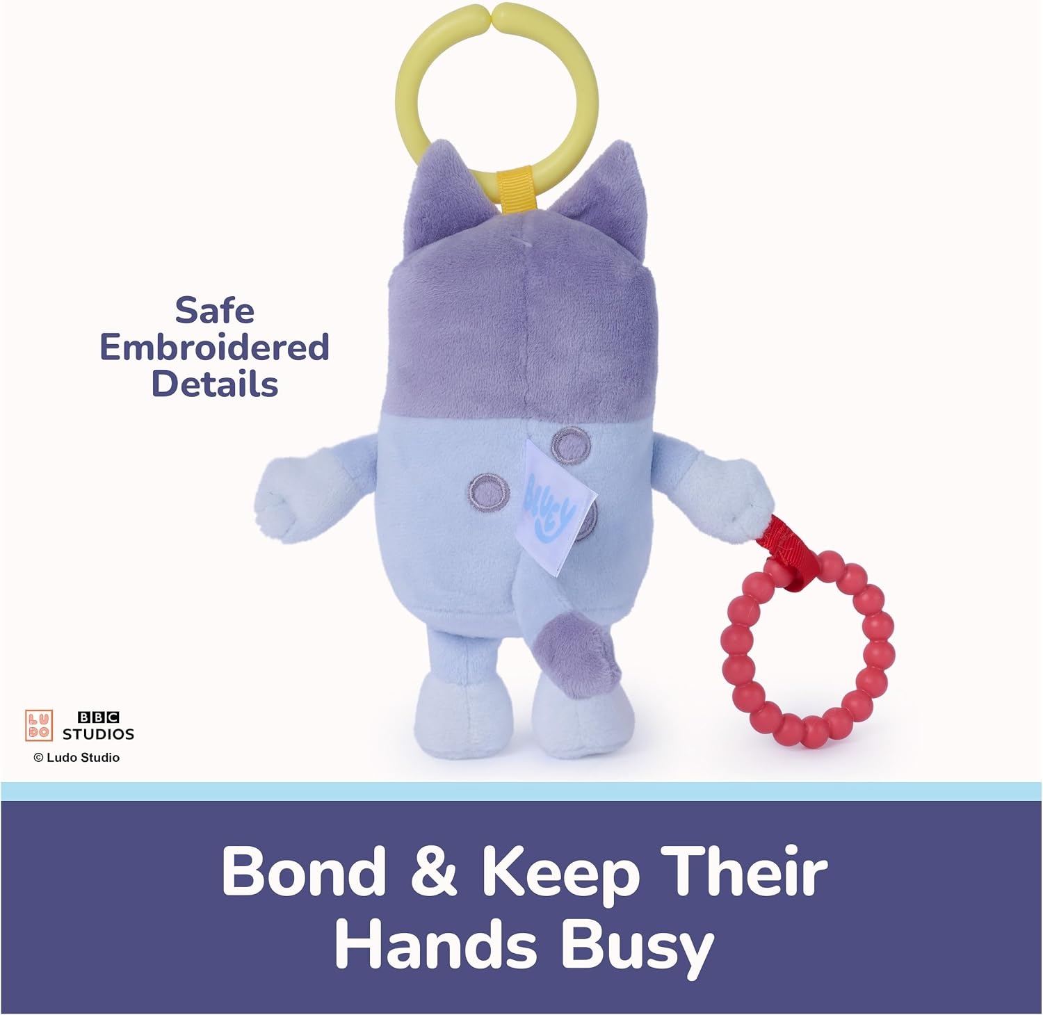 image:imageGUND Bluey Sensory TakeAlong Toy 7Inch Teething Ring Rattle Stroller Toy